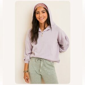 Madewell Lilac Puff Pleat-Sleeve Shrunken Hoodie Sweatshirt Women's Medium
